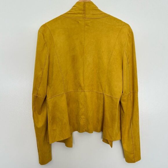 Bagatelle Faux Suede Jacket Open Drape Front Moto Blazer Mustard Yellow Large - Picture 4 of 11